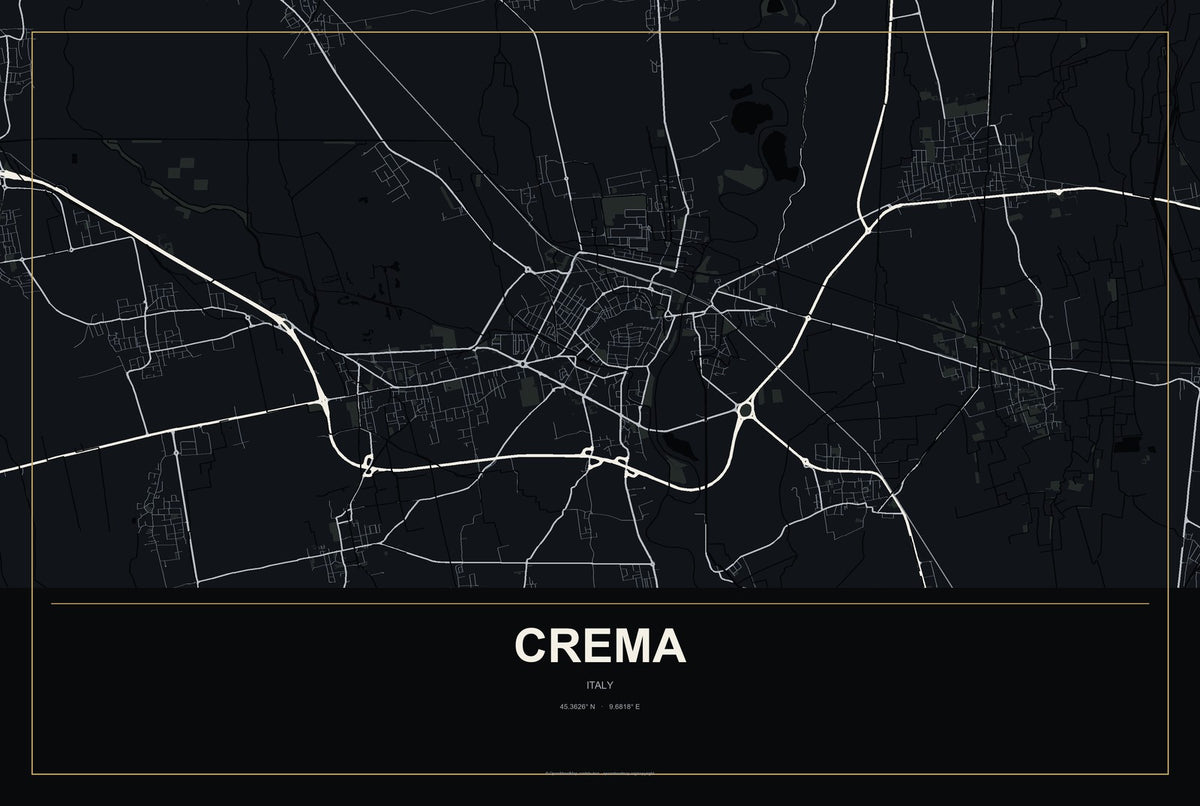 Crema, Italy City Map Aluminum Sign in Metropolitan Noir style