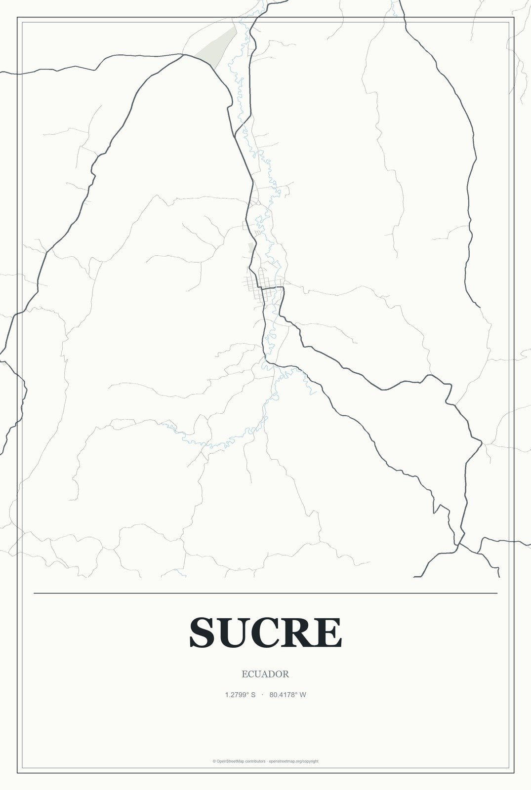 Sucre, Ecuador City Map Aluminum Sign in Gallery Air style