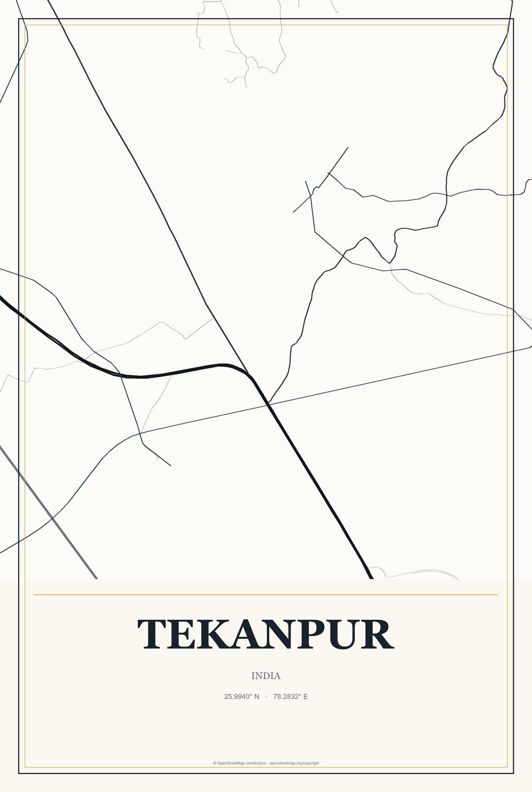 Tekanpur, India City Map Aluminum Sign in Citrine Modern style