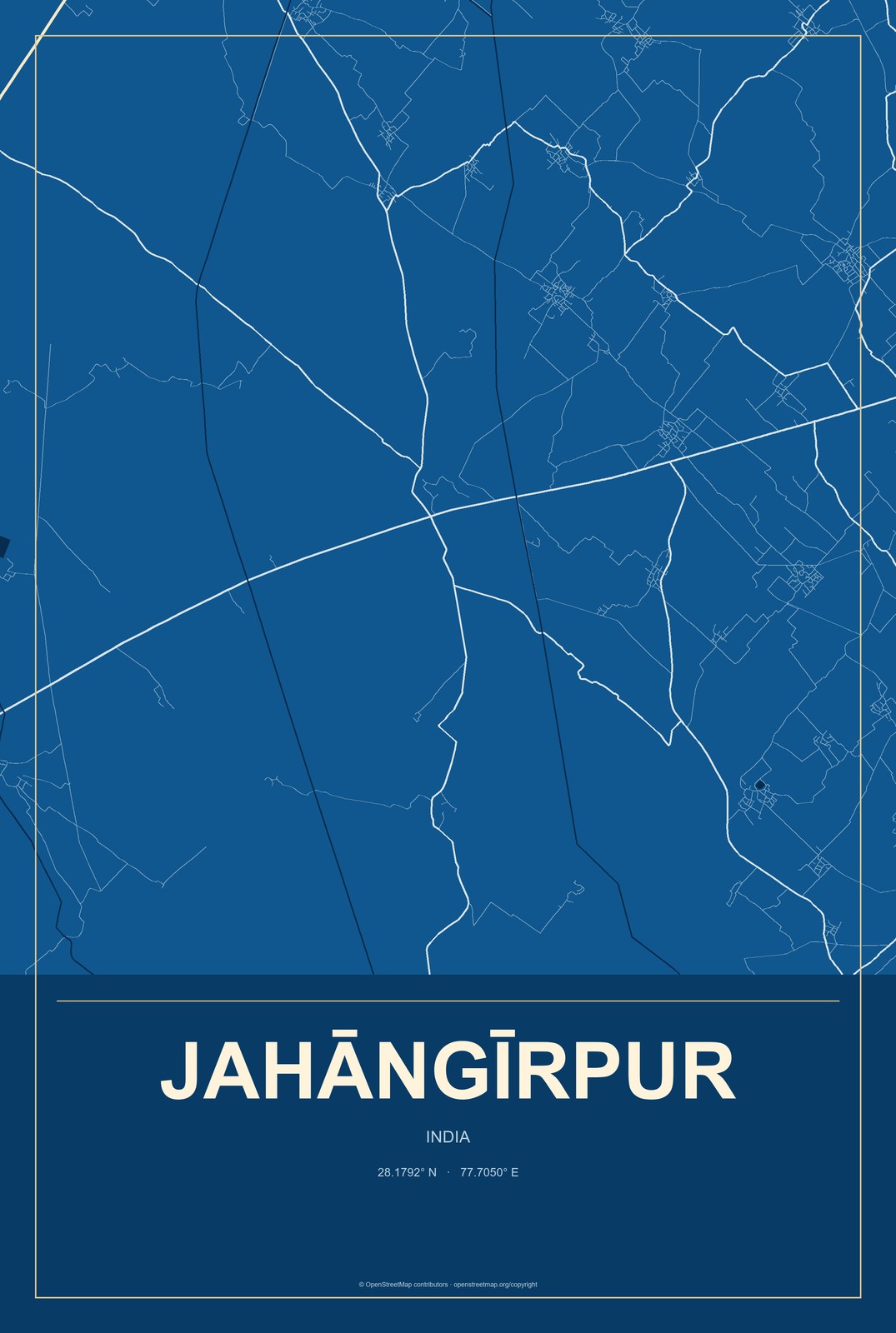 Jahāngīrpur, India City Map Aluminum Sign in Harbor Cobalt style