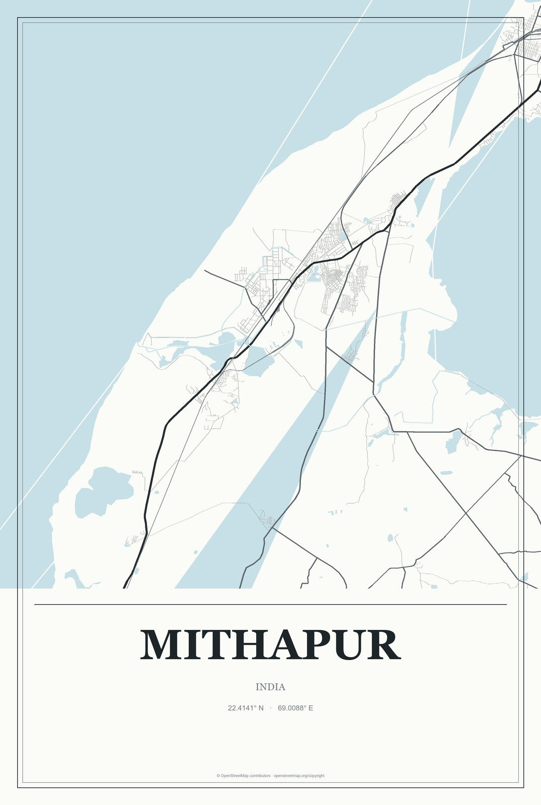 Mithapur, India City Map Aluminum Sign in Gallery Air style