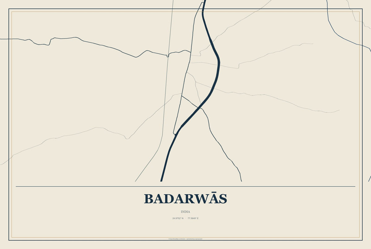 Badarwās, India City Map Aluminum Sign in Coastal Cutout style