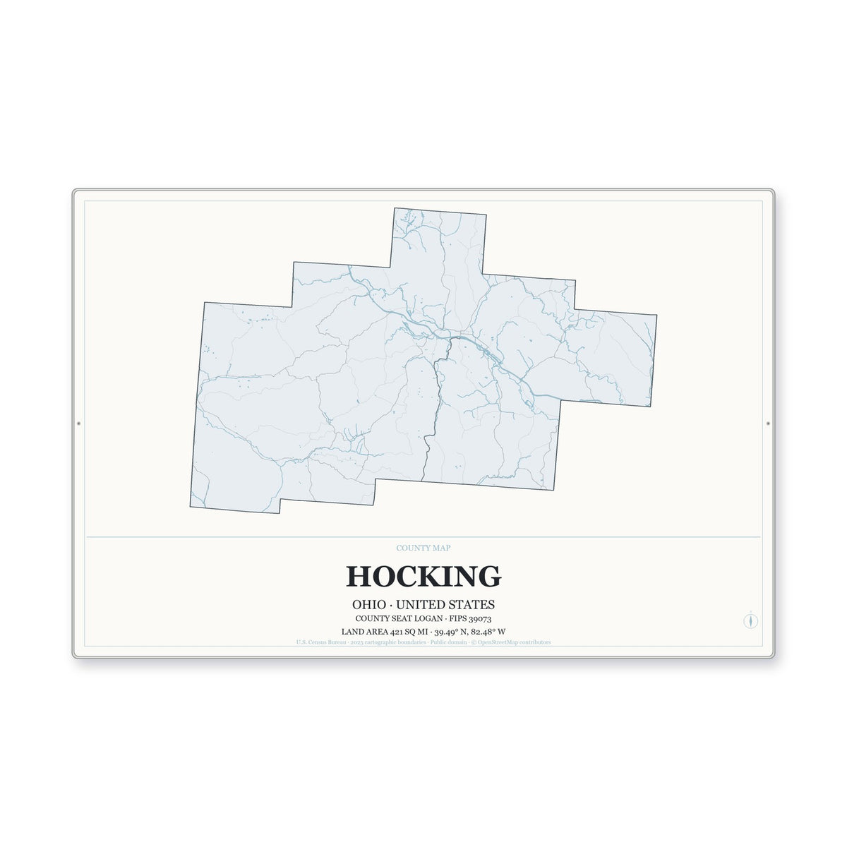 Hocking County, Ohio Map Aluminum Sign in Gallery Air style