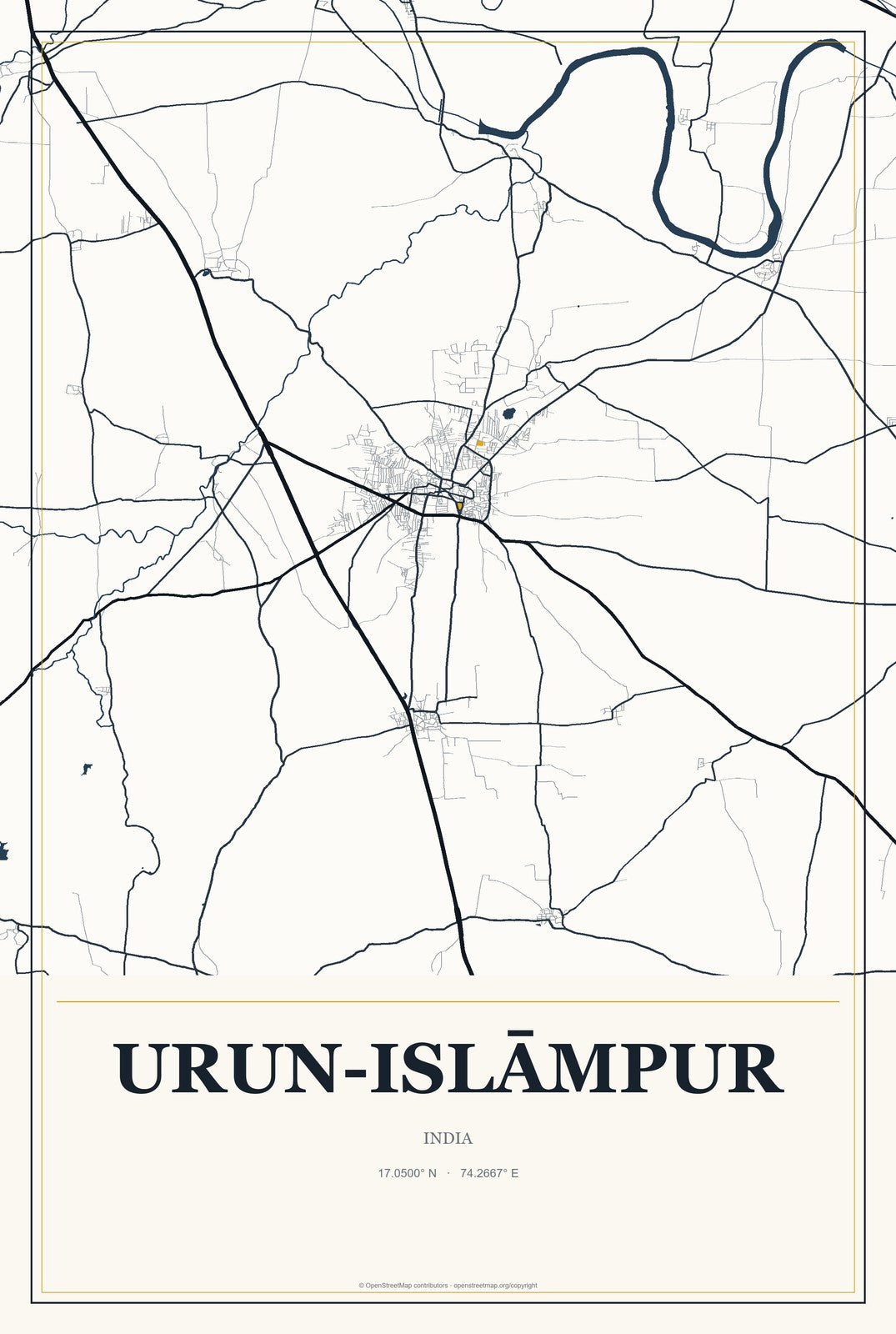 Urun-Islāmpur, India City Map Aluminum Sign in Citrine Modern style