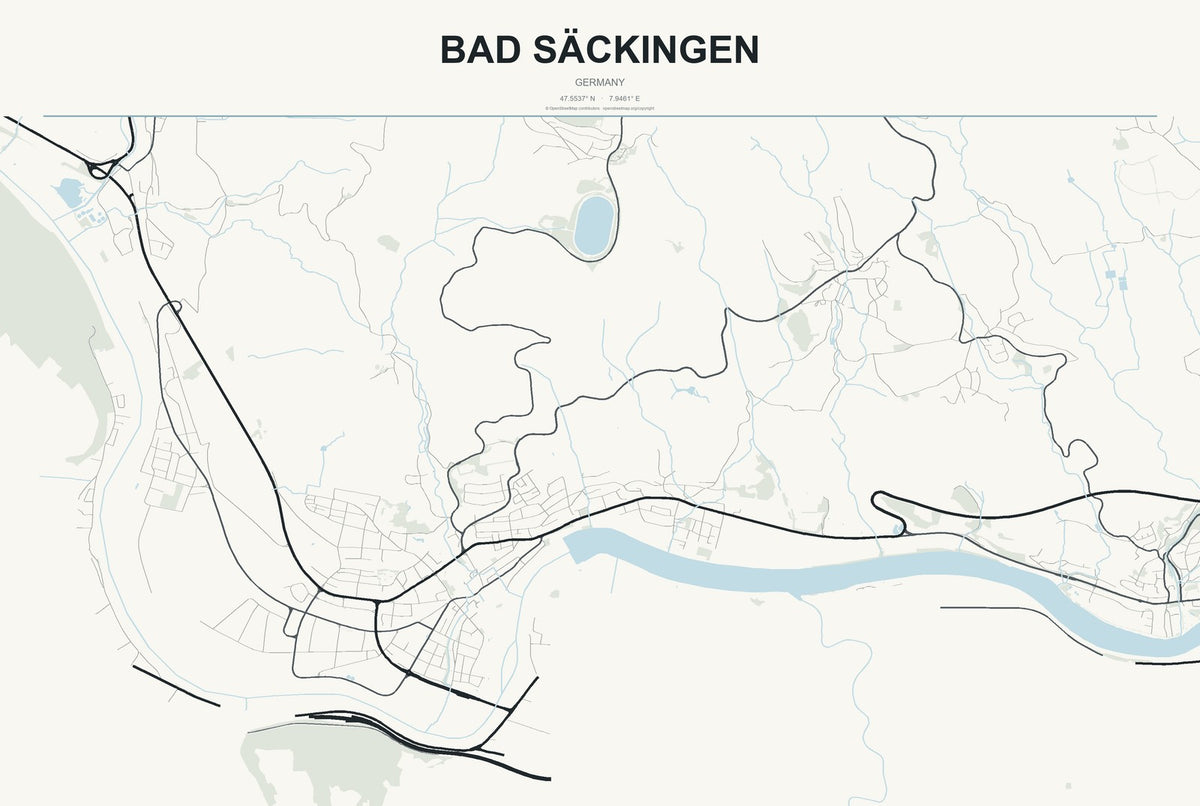 Bad Säckingen, Germany City Map Aluminum Sign in Headline Atlas style