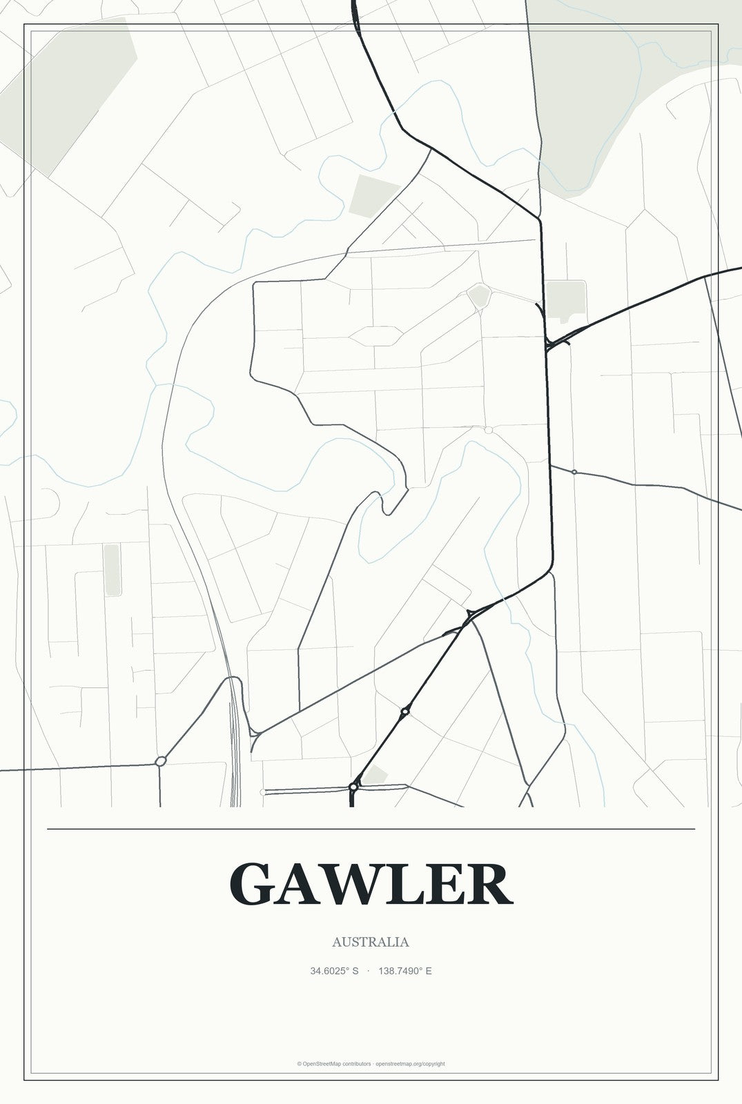 Gawler, Australia City Map Aluminum Sign in Gallery Air style