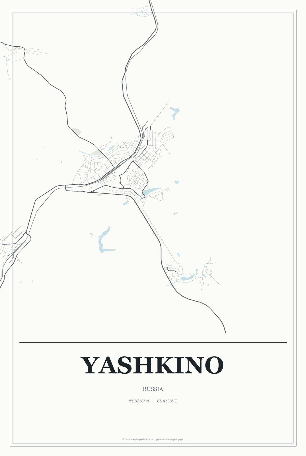 Yashkino, Russia City Map Aluminum Sign in Gallery Air style