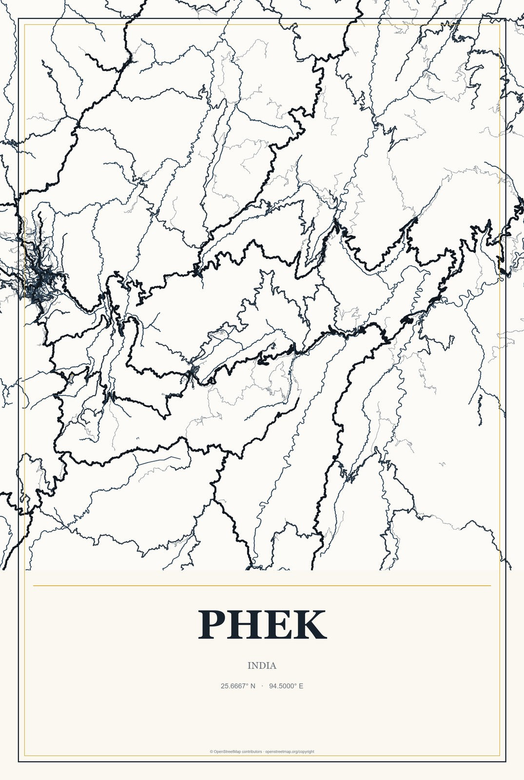 Phek, India City Map Aluminum Sign in Citrine Modern style