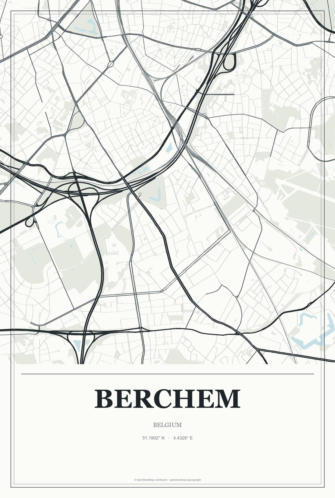 Berchem, Belgium City Map Aluminum Sign in Gallery Air style