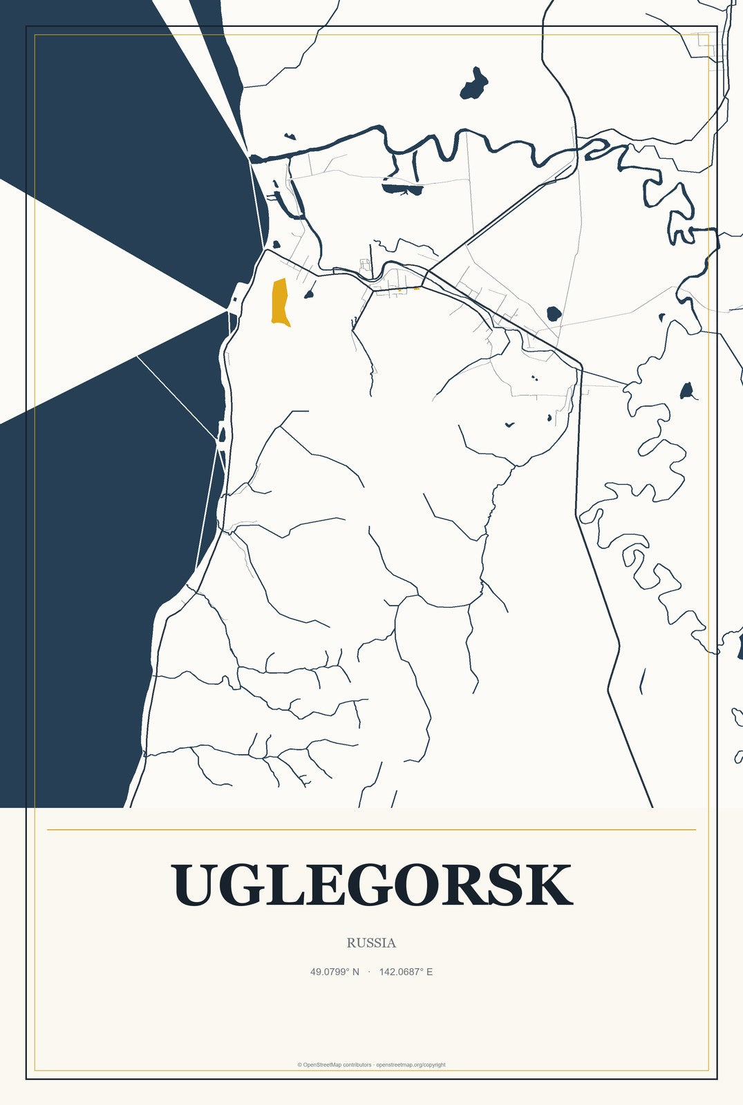 Uglegorsk, Russia City Map Aluminum Sign in Citrine Modern style