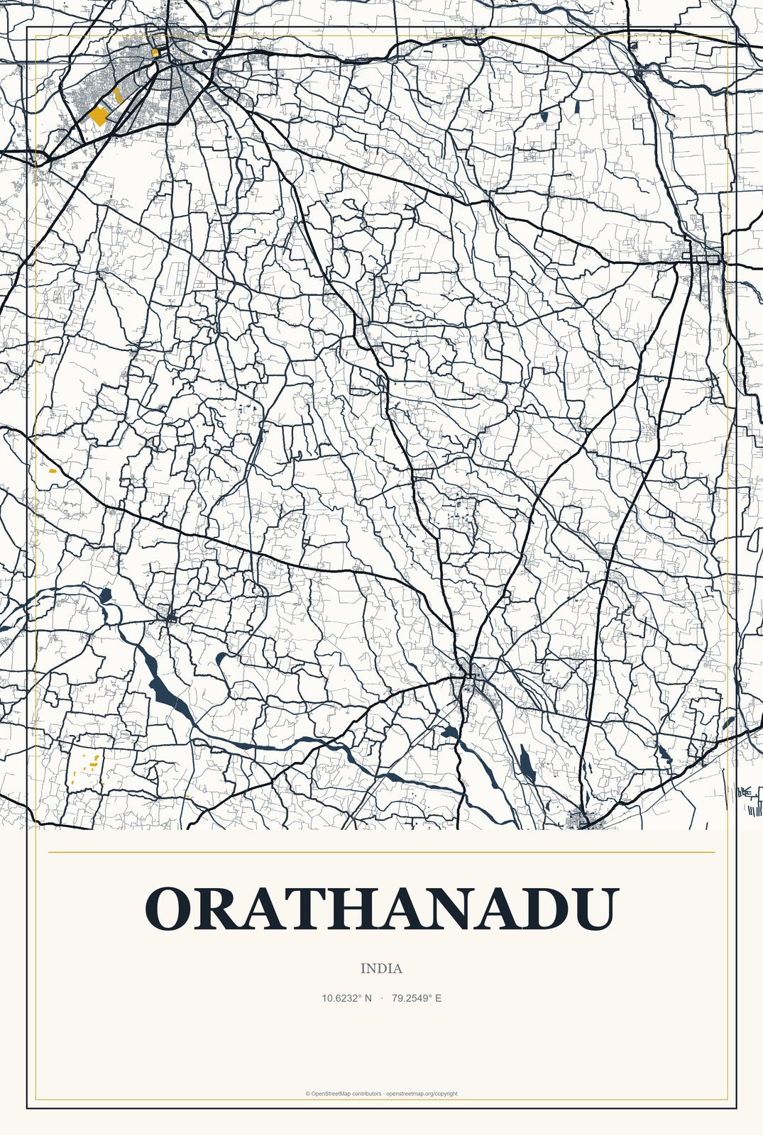 Orathanadu, India City Map Aluminum Sign in Citrine Modern style
