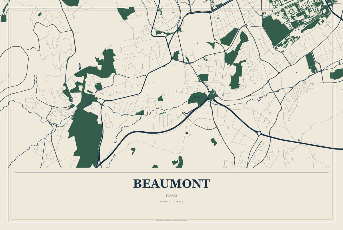 Beaumont, France City Map Aluminum Sign in Coastal Cutout style