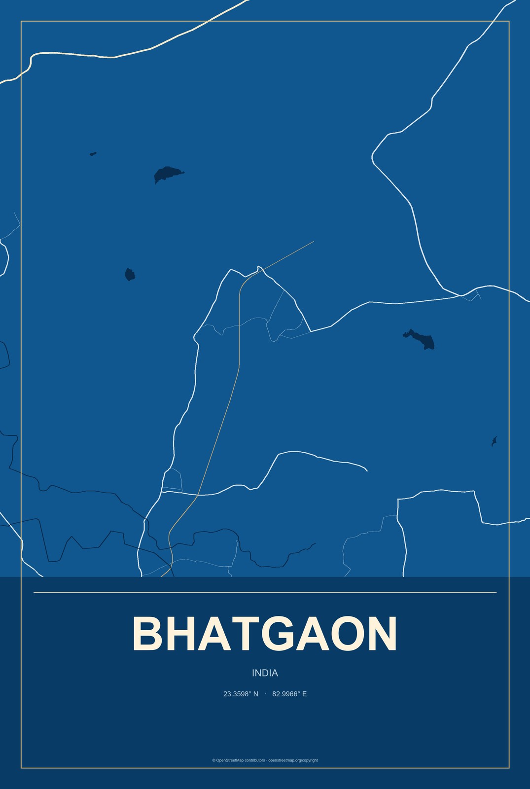 Bhatgaon, India City Map Aluminum Sign in Harbor Cobalt style