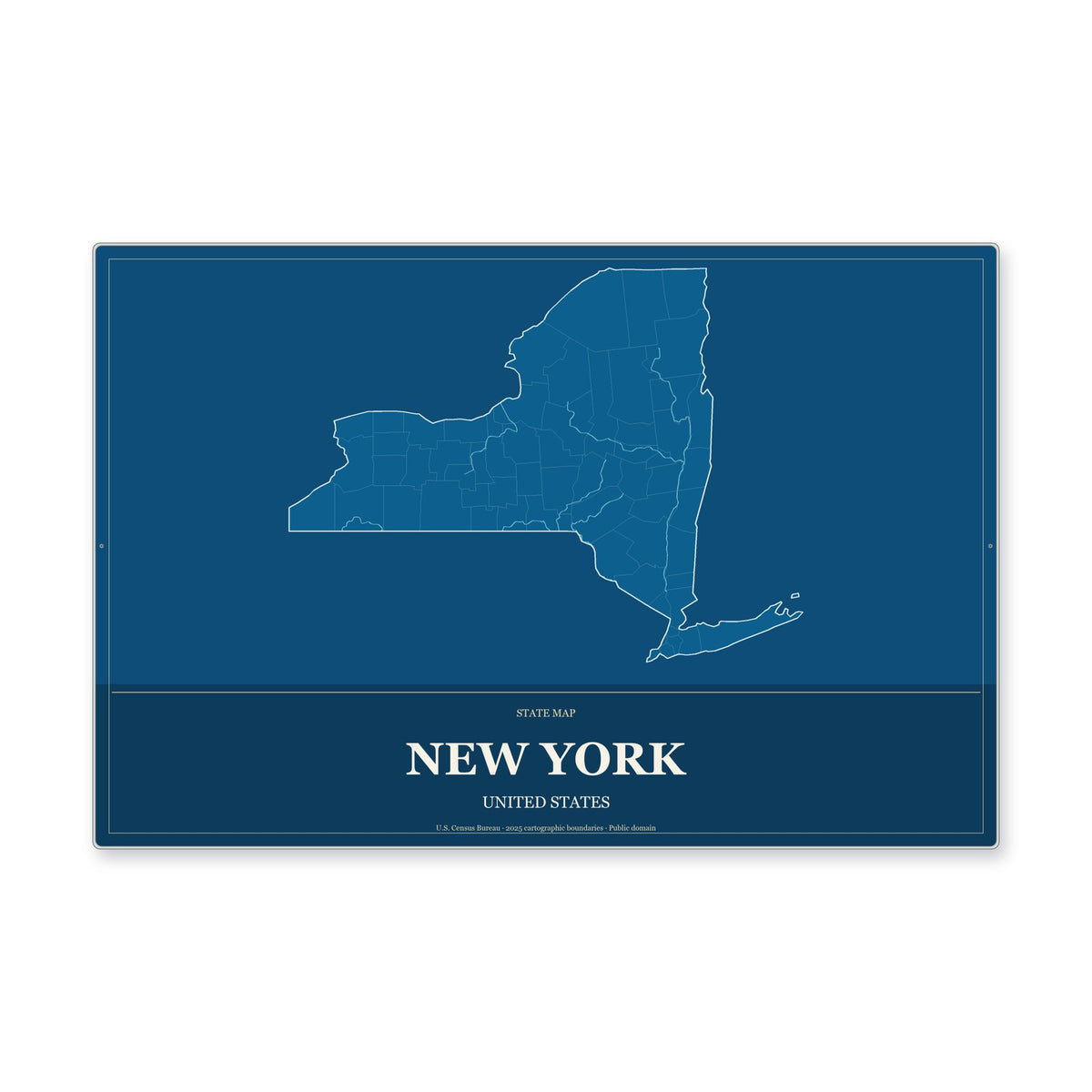 New York state map aluminum sign in Harbor Cobalt style
