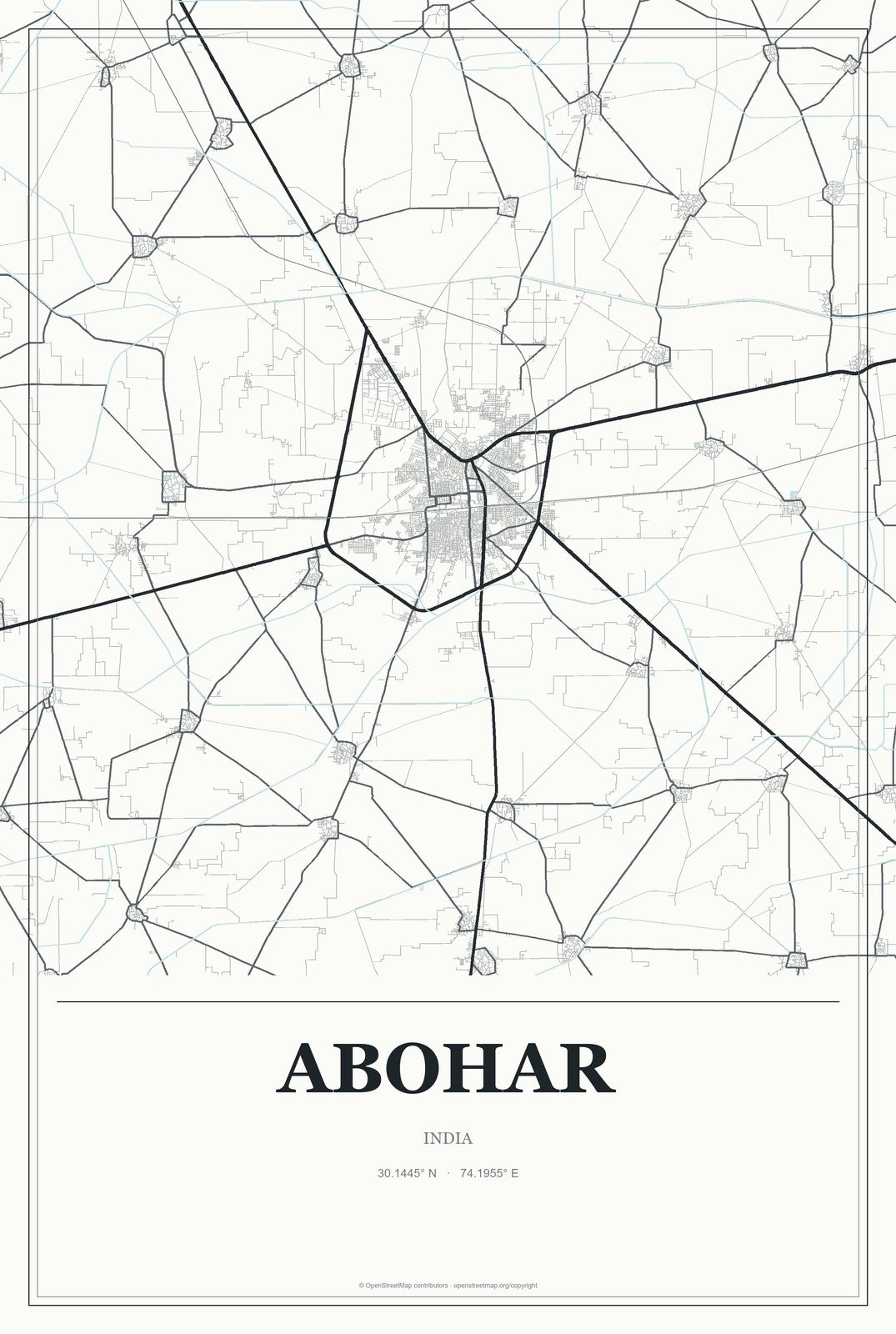 Abohar, India City Map Aluminum Sign in Gallery Air style