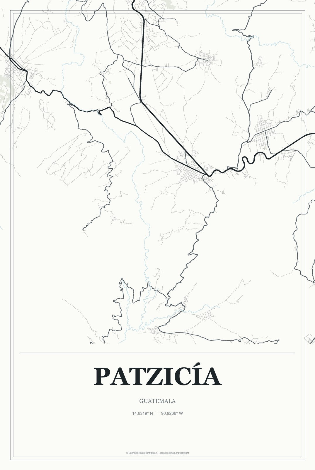 Patzicía, Guatemala City Map Aluminum Sign in Gallery Air style