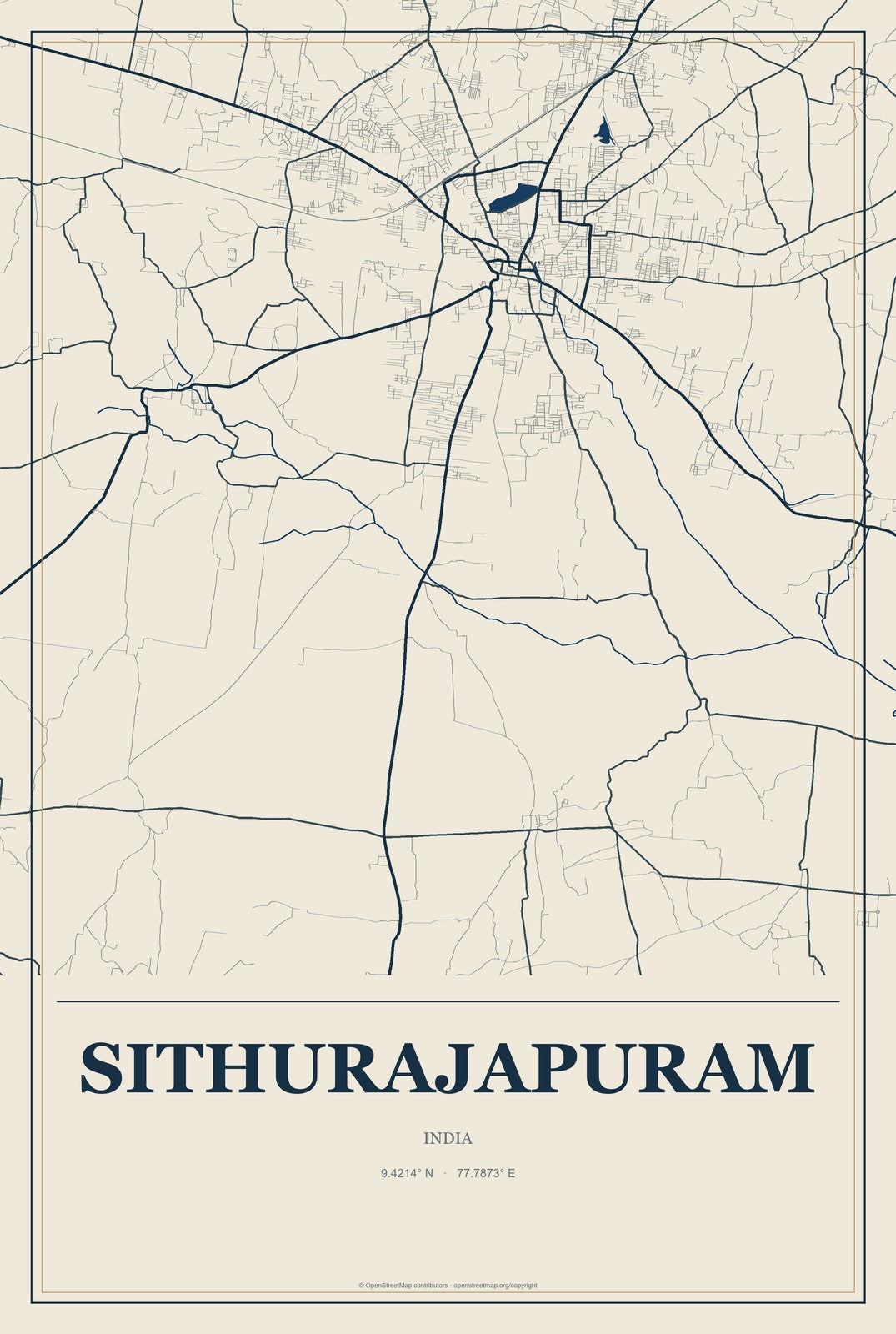 Sithurajapuram, India City Map Aluminum Sign in Coastal Cutout style