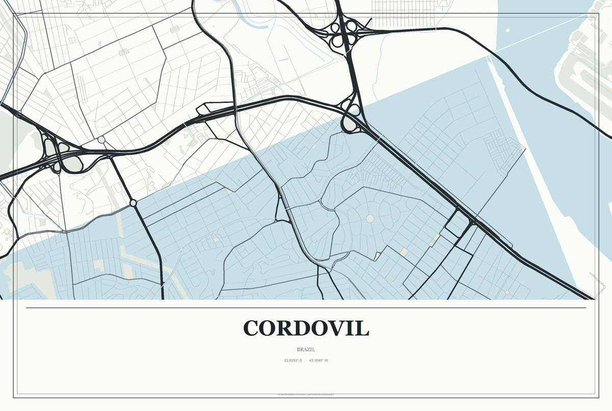 Cordovil, Brazil City Map Aluminum Sign in Gallery Air style