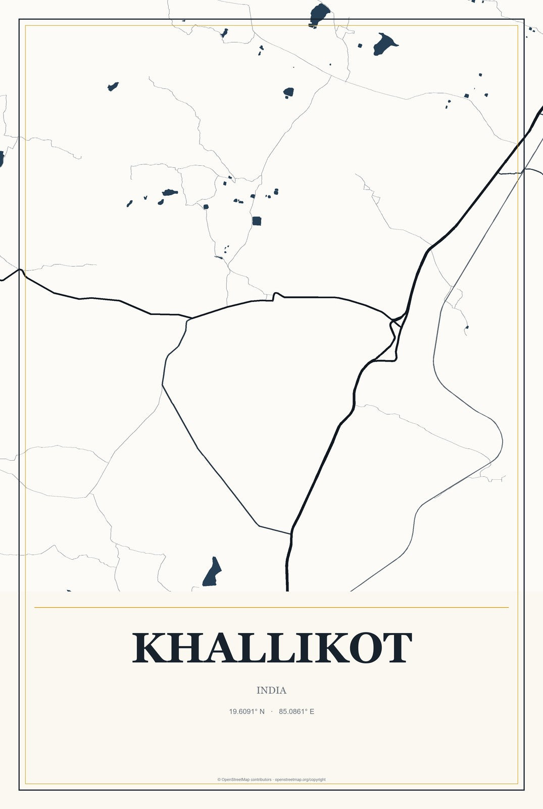Khallikot, India City Map Aluminum Sign in Citrine Modern style