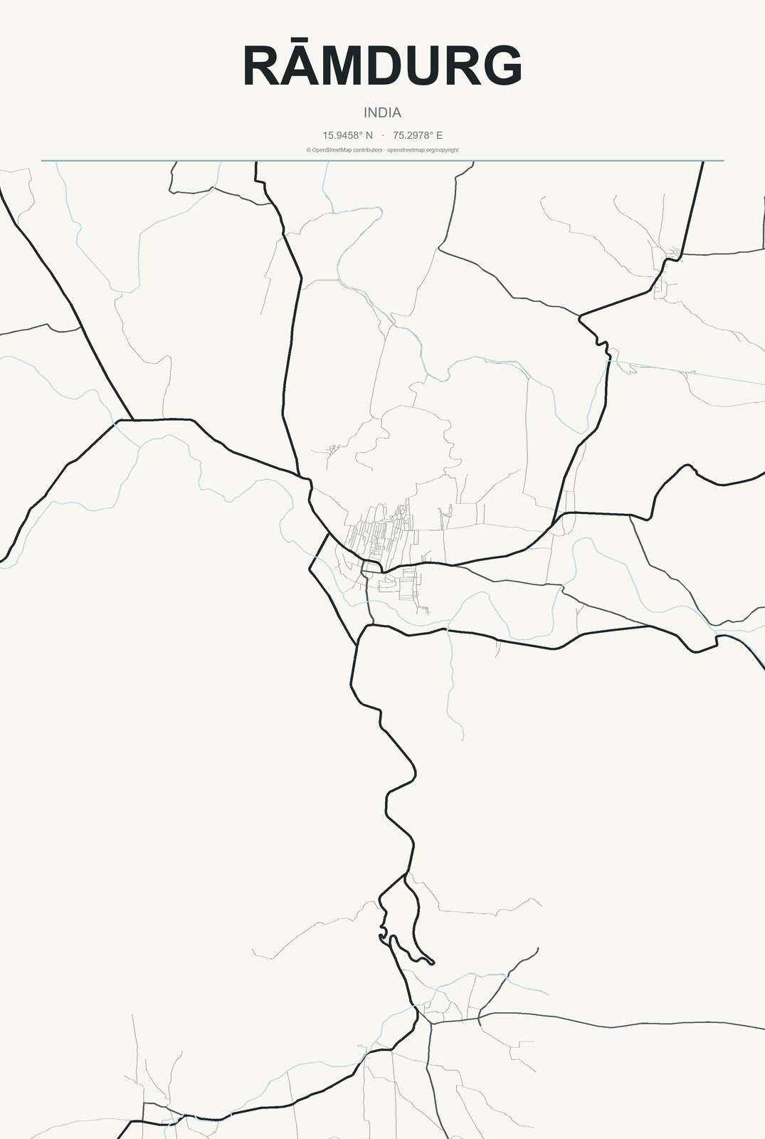 Rāmdurg, India City Map Aluminum Sign in Headline Atlas style