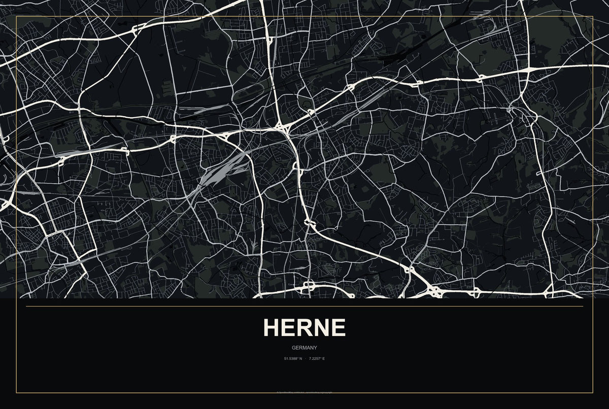Herne, Germany City Map Aluminum Sign in Metropolitan Noir style