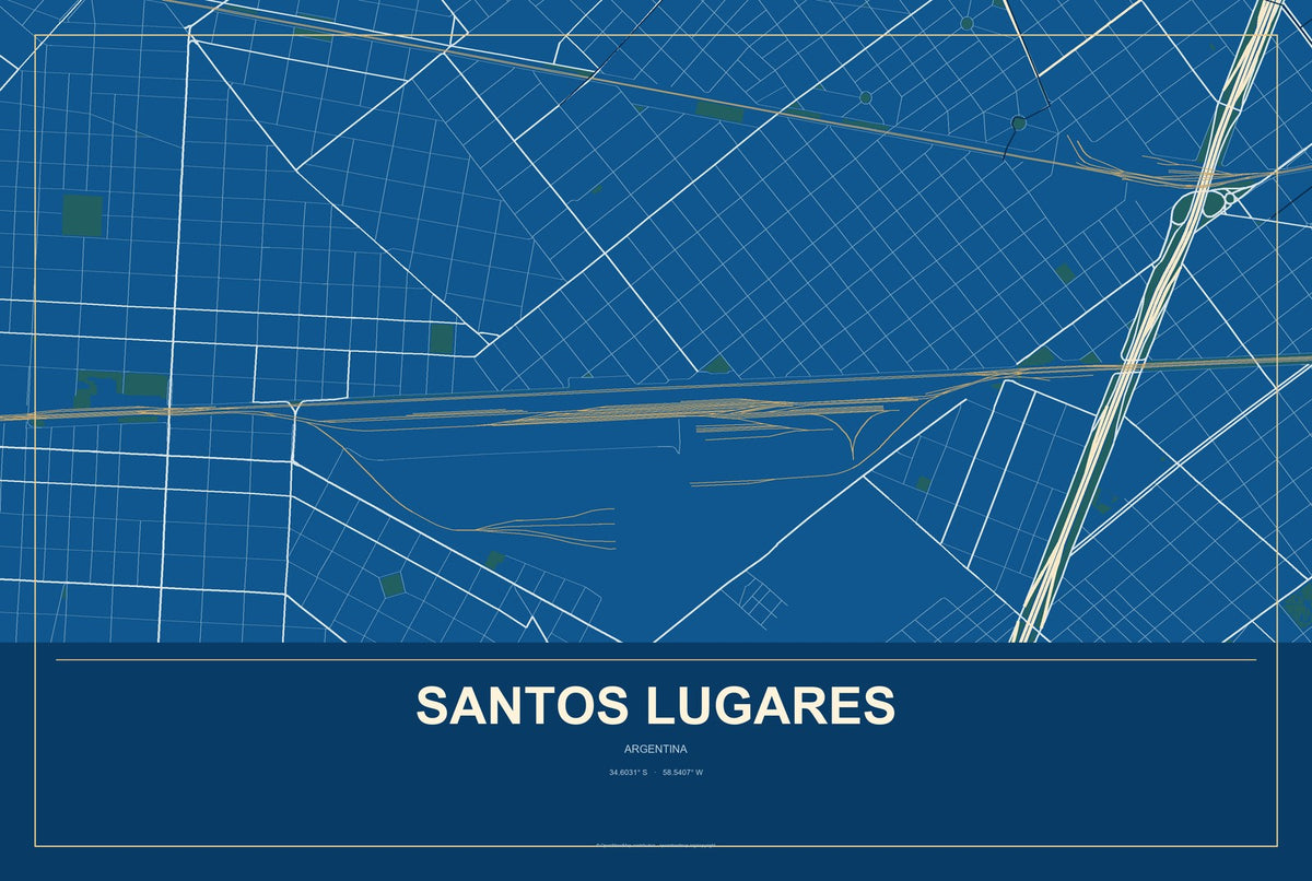 Santos Lugares, Argentina City Map Aluminum Sign in Harbor Cobalt style