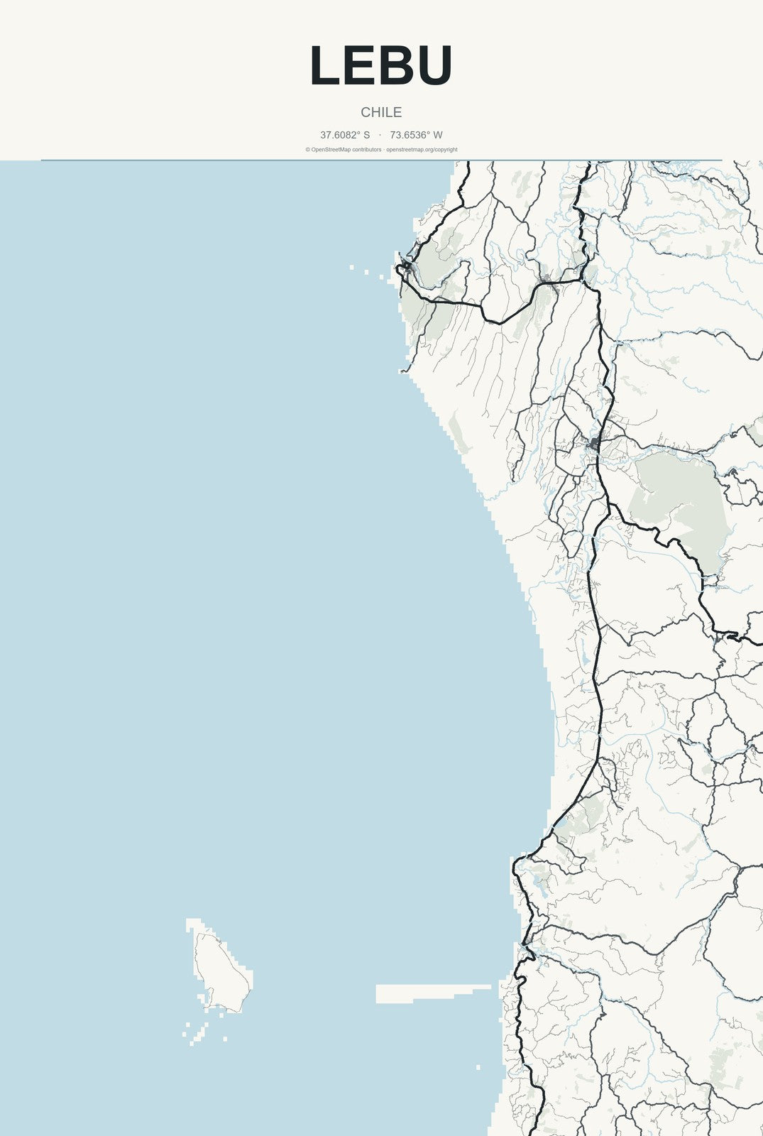 Lebu, Chile City Map Aluminum Sign in Headline Atlas style