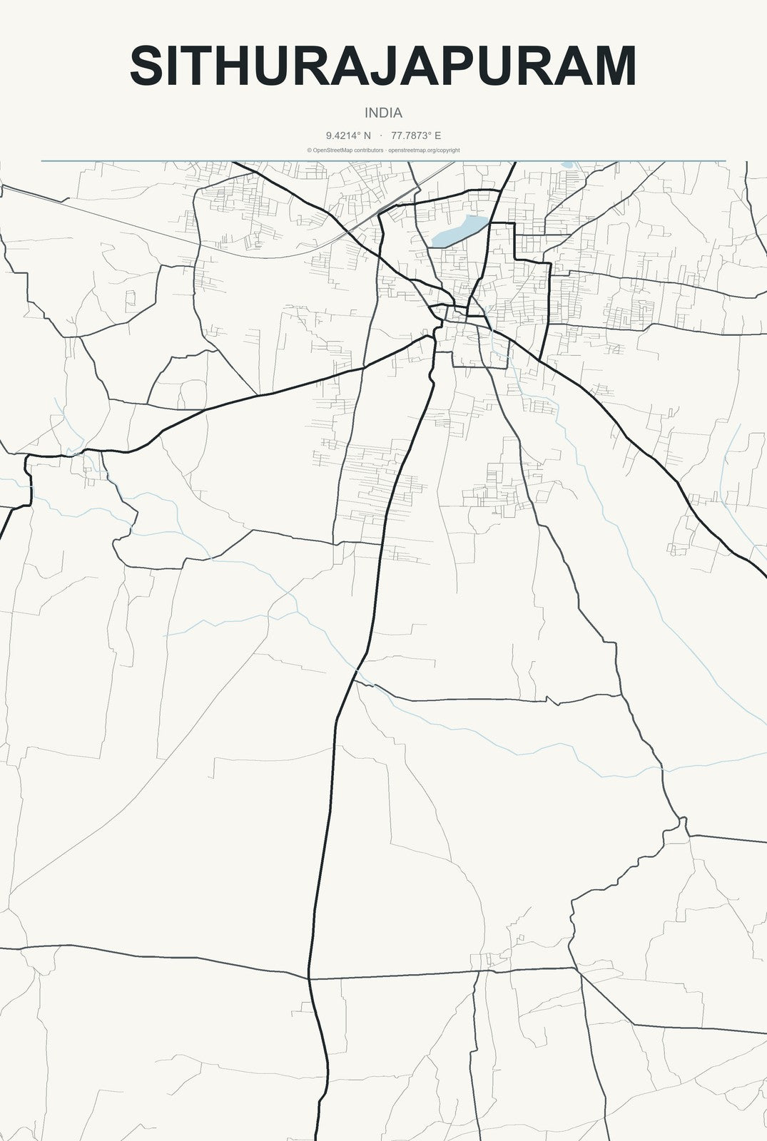 Sithurajapuram, India City Map Aluminum Sign in Headline Atlas style