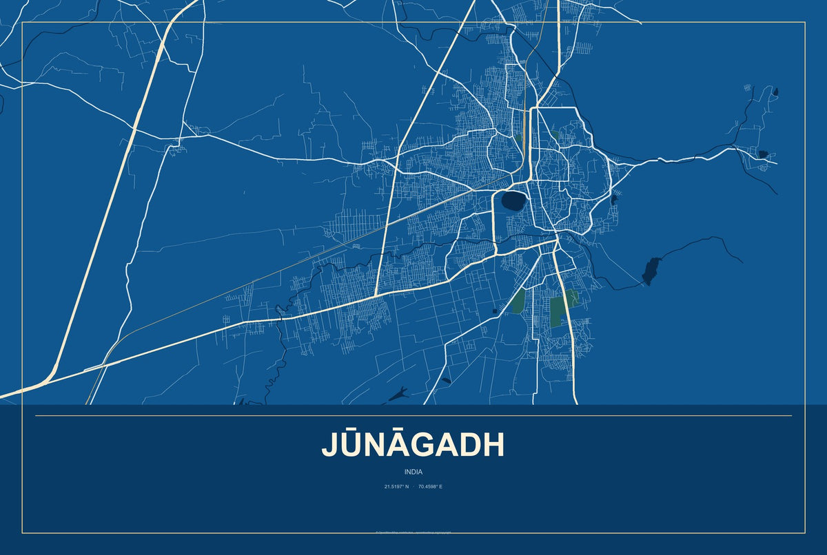Jūnāgadh, India City Map Aluminum Sign in Harbor Cobalt style