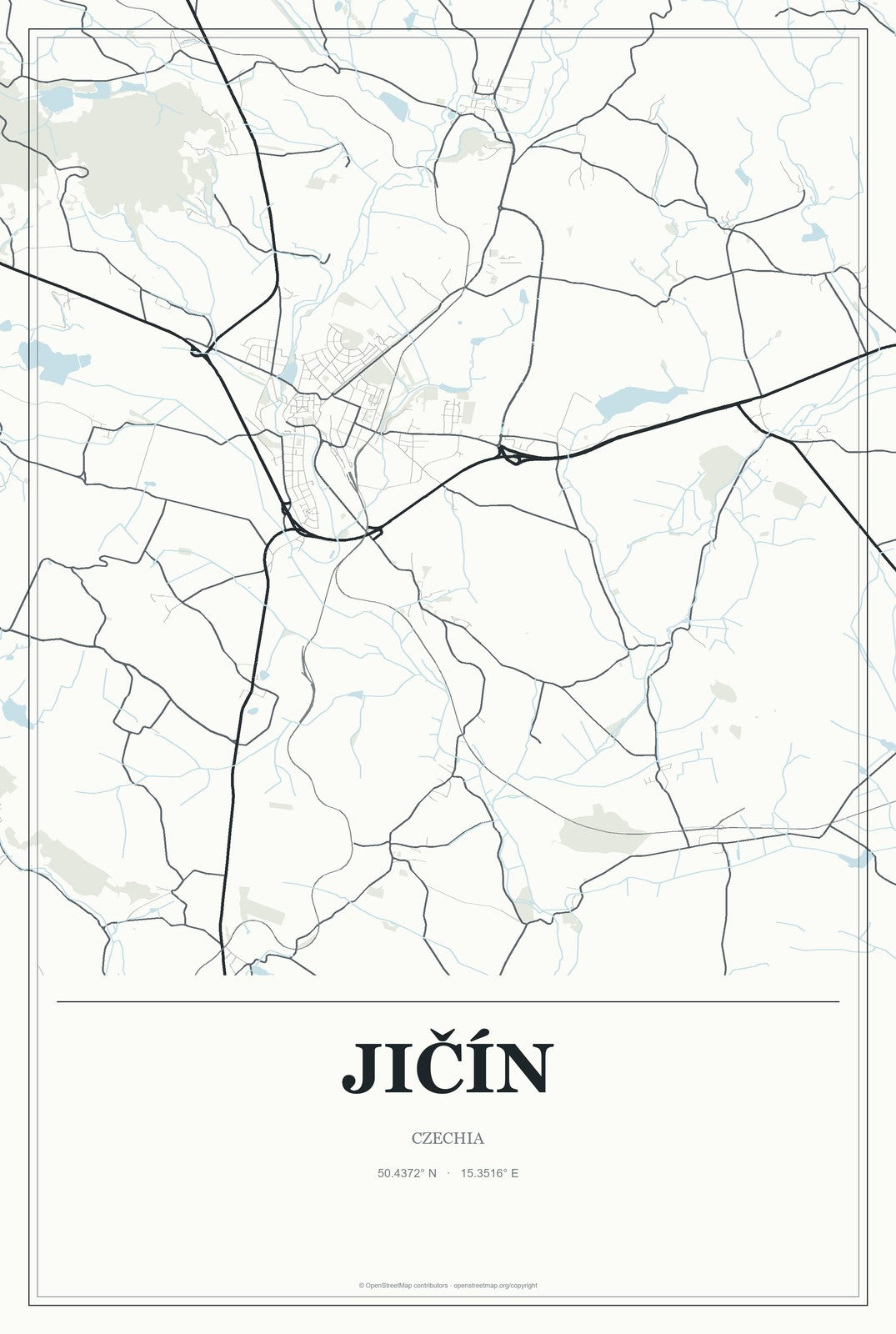 Jičín, Czechia City Map Aluminum Sign in Gallery Air style