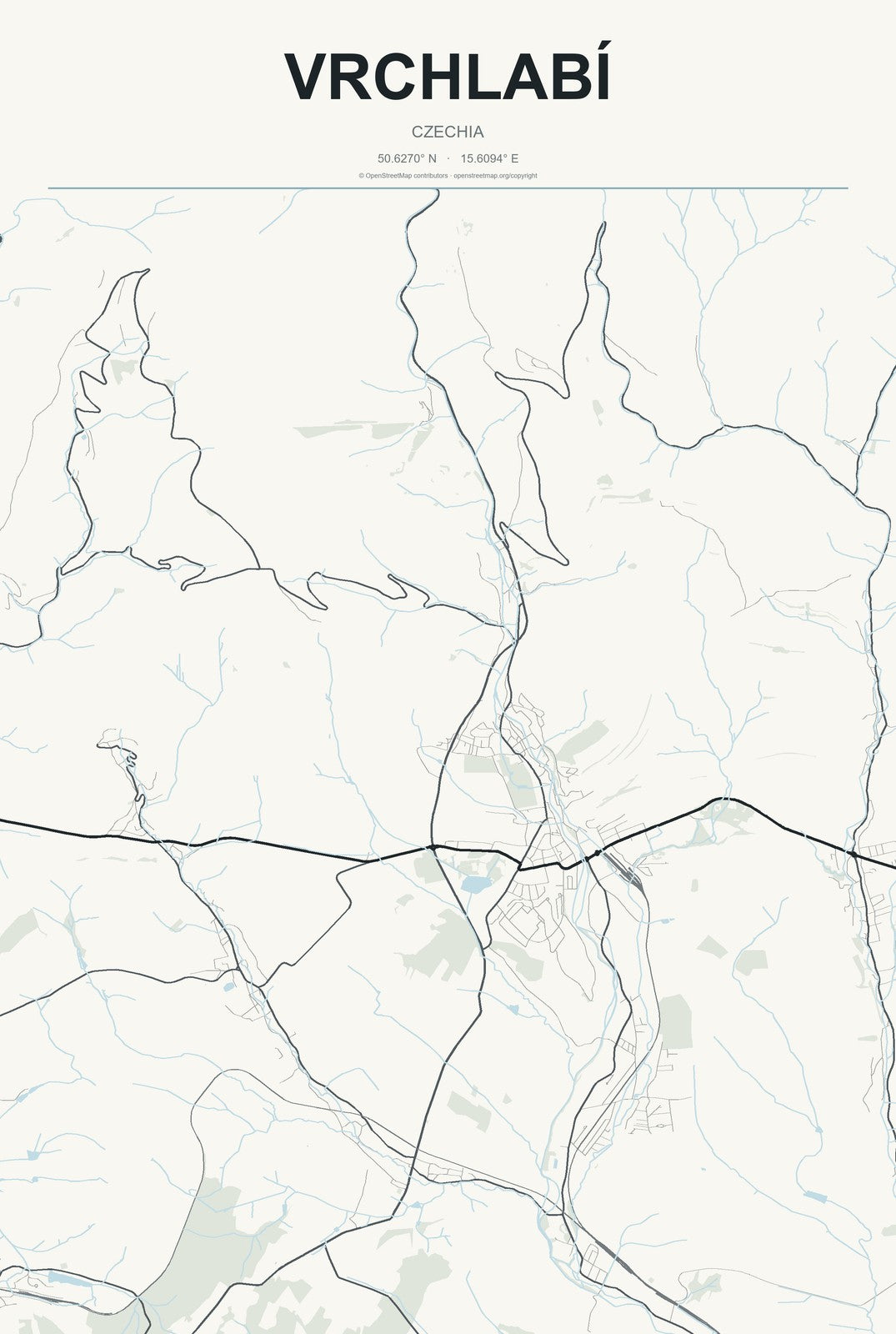 Vrchlabí, Czechia City Map Aluminum Sign in Headline Atlas style