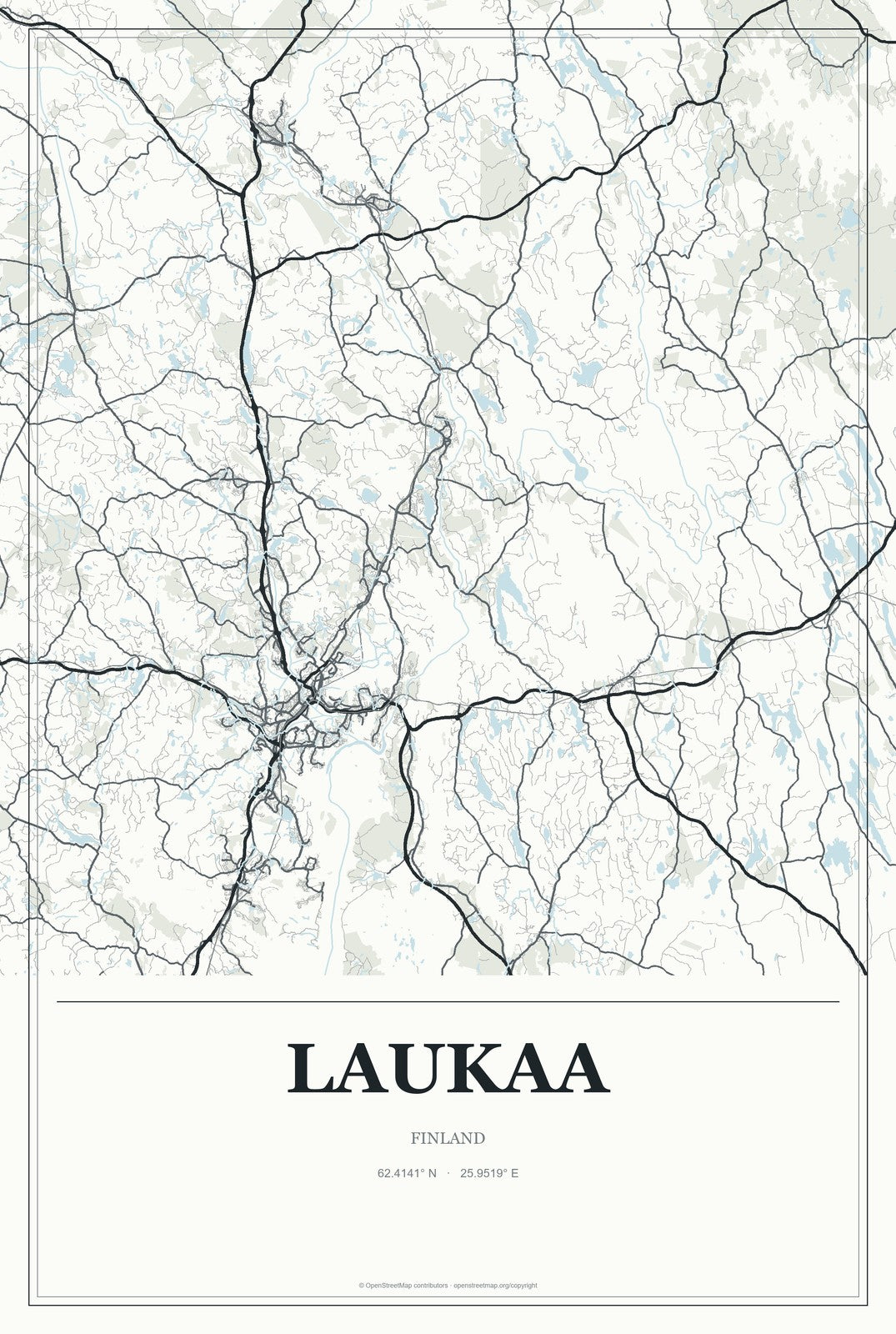 Laukaa, Finland City Map Aluminum Sign in Gallery Air style