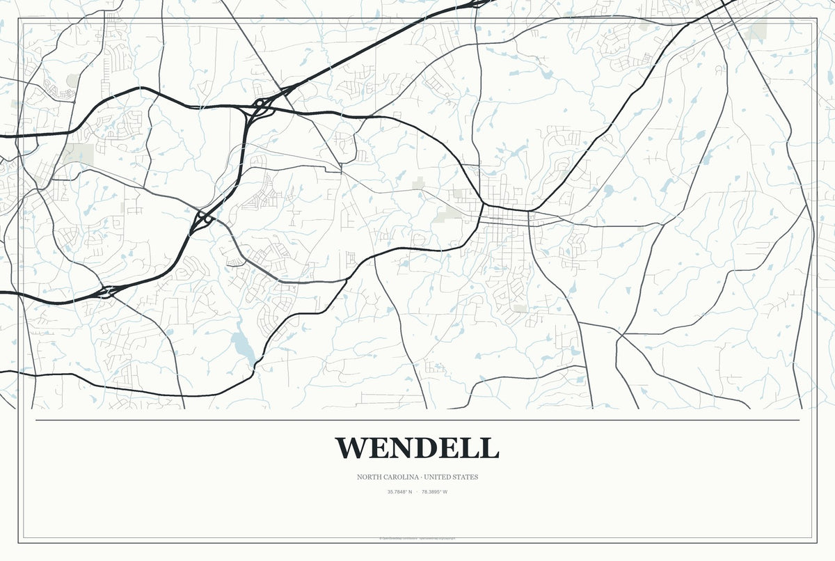 Wendell, North Carolina City Map Aluminum Sign in Gallery Air style