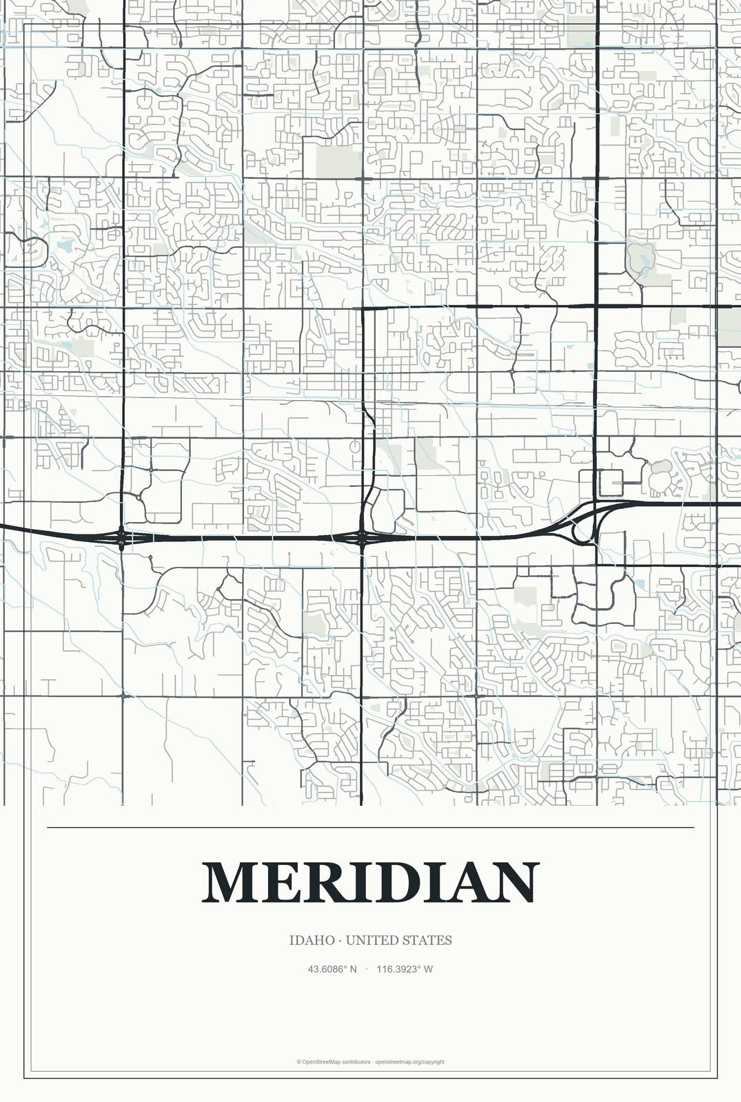 Meridian, Idaho City Map Aluminum Sign in Gallery Air style