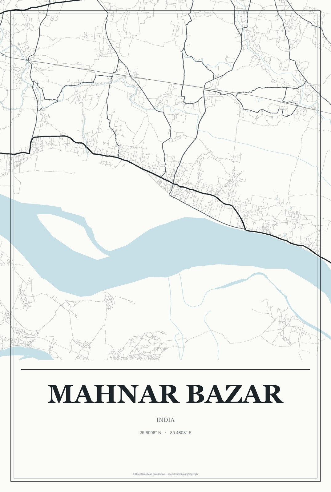 Mahnar Bazar, India City Map Aluminum Sign in Gallery Air style