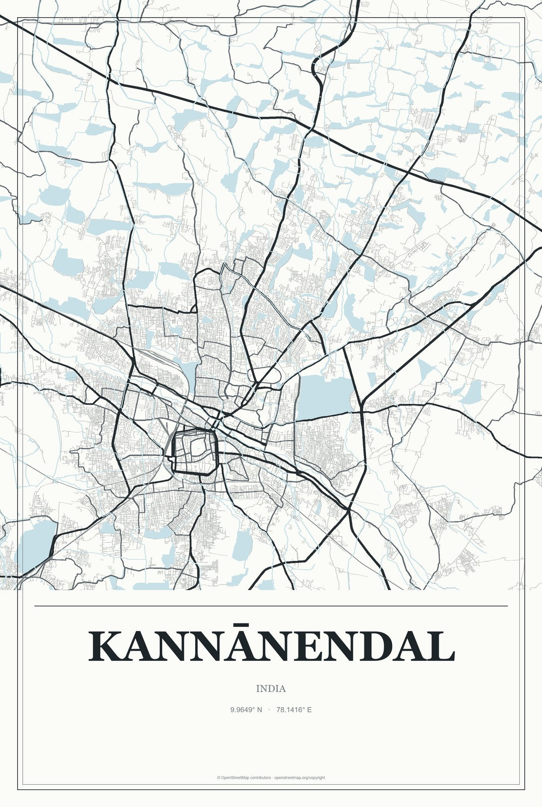 Kannānendal, India City Map Aluminum Sign in Gallery Air style