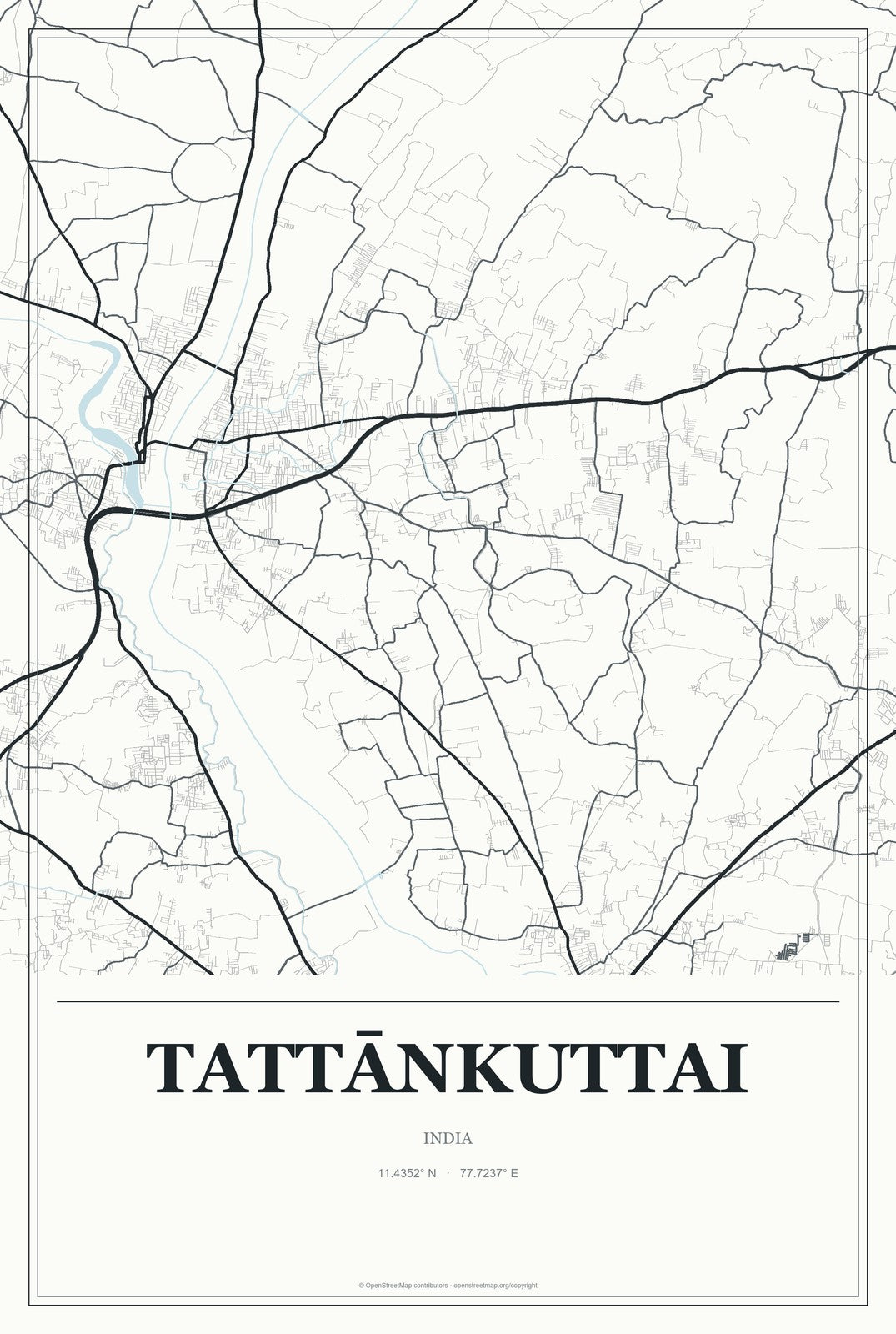 Tattānkuttai, India City Map Aluminum Sign in Gallery Air style