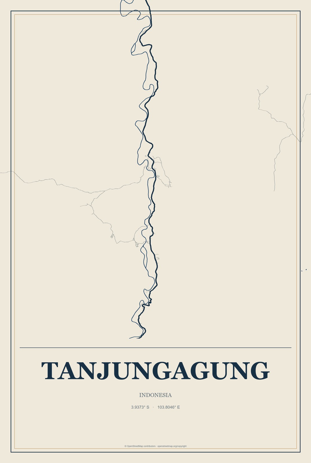 Tanjungagung, Indonesia City Map Aluminum Sign in Coastal Cutout style