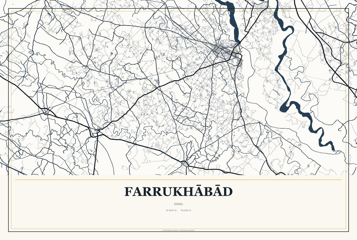 Farrukhābād, India City Map Aluminum Sign in Citrine Modern style