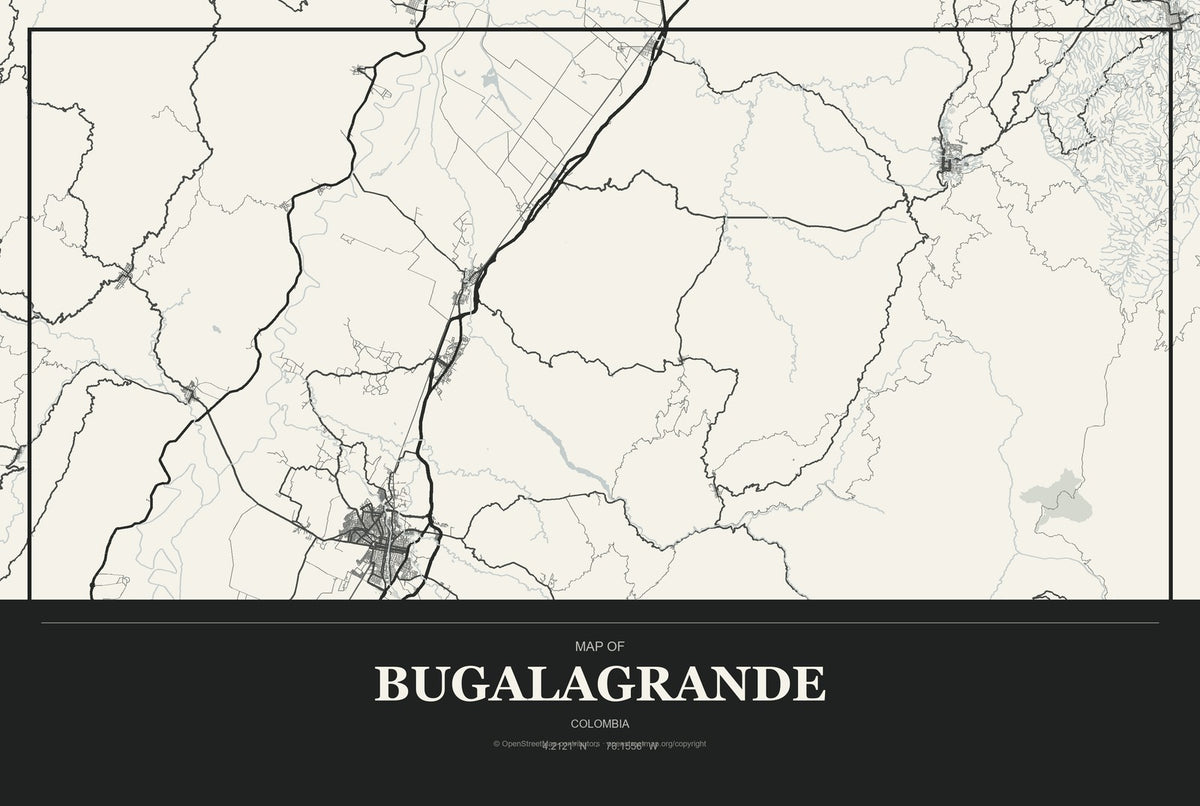 Bugalagrande, Colombia City Map Aluminum Sign in Museum Plaque style