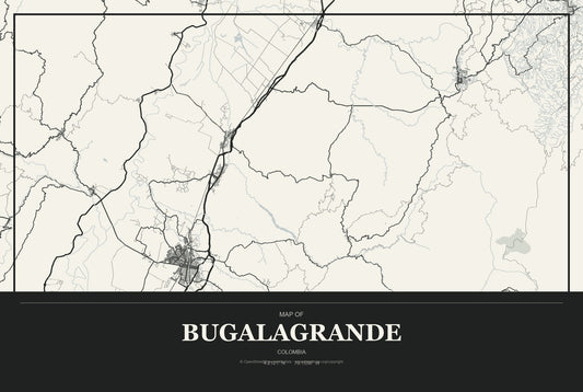 Bugalagrande, Colombia City Map Aluminum Sign in Museum Plaque style