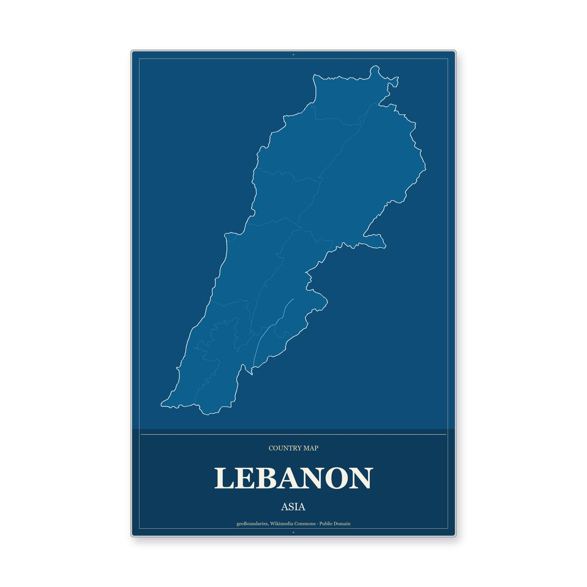 Lebanon Country Map Aluminum Sign in Harbor Cobalt style