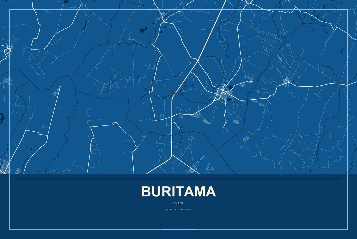 Buritama, Brazil City Map Aluminum Sign in Harbor Cobalt style