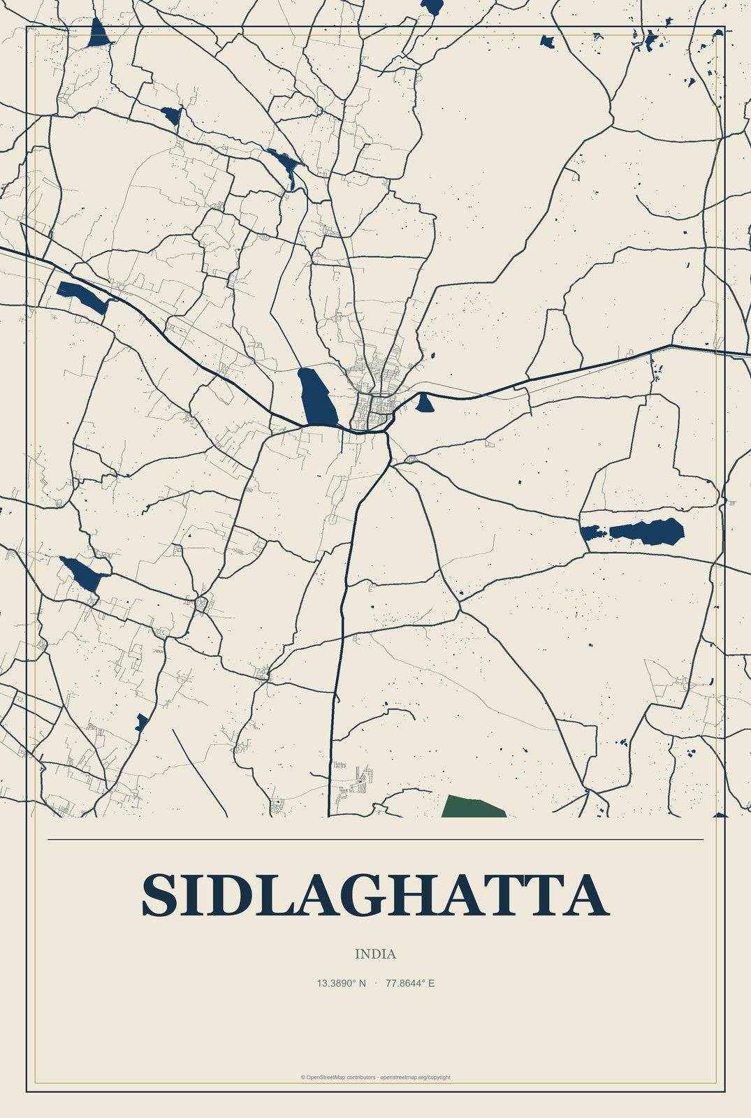 Sidlaghatta, India City Map Aluminum Sign in Coastal Cutout style