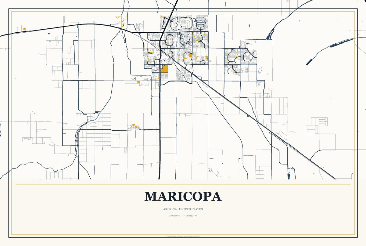 Maricopa, Arizona City Map Aluminum Sign in Citrine Modern style