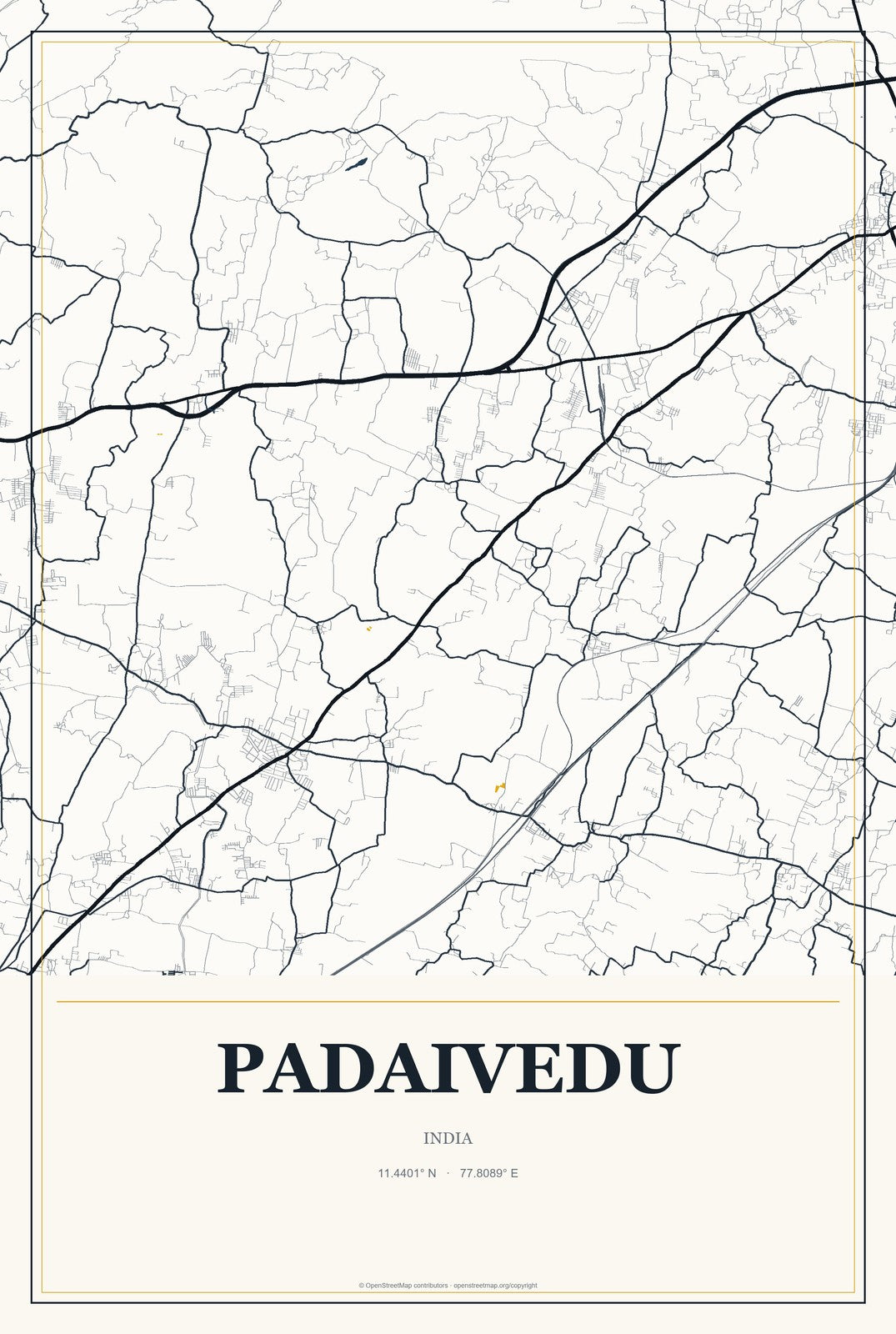 Padaivedu, India City Map Aluminum Sign in Citrine Modern style