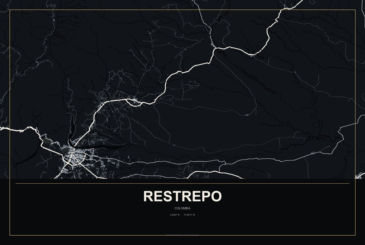 Restrepo, Colombia City Map Aluminum Sign in Metropolitan Noir style