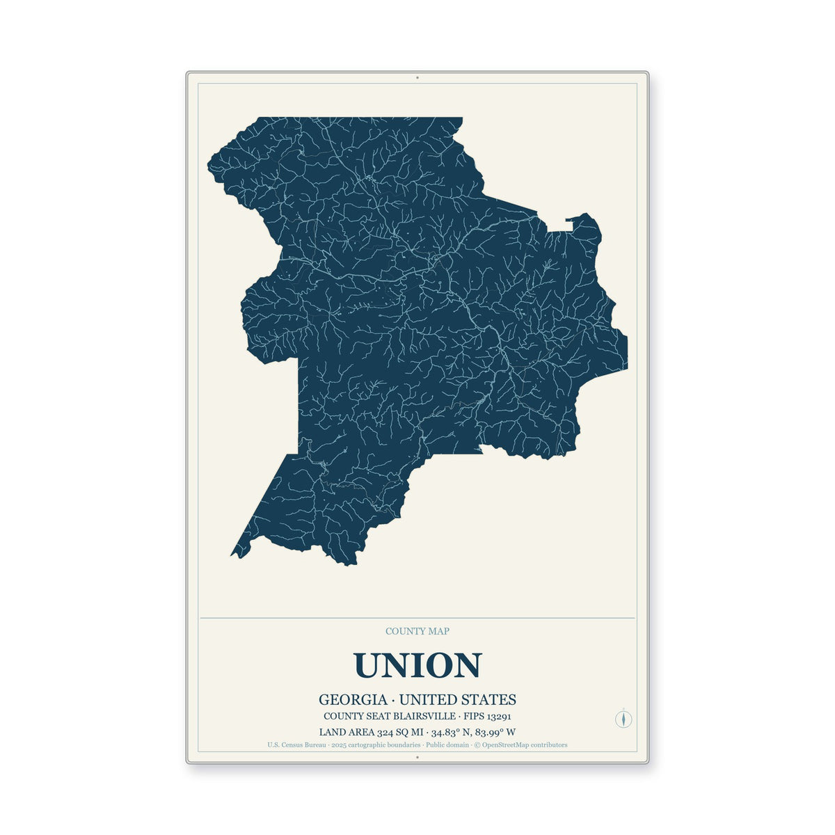 Union County, Georgia Map Aluminum Sign in Coastal Cutout style