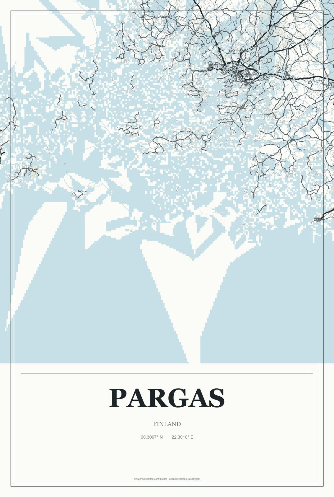 Pargas, Finland City Map Aluminum Sign in Gallery Air style