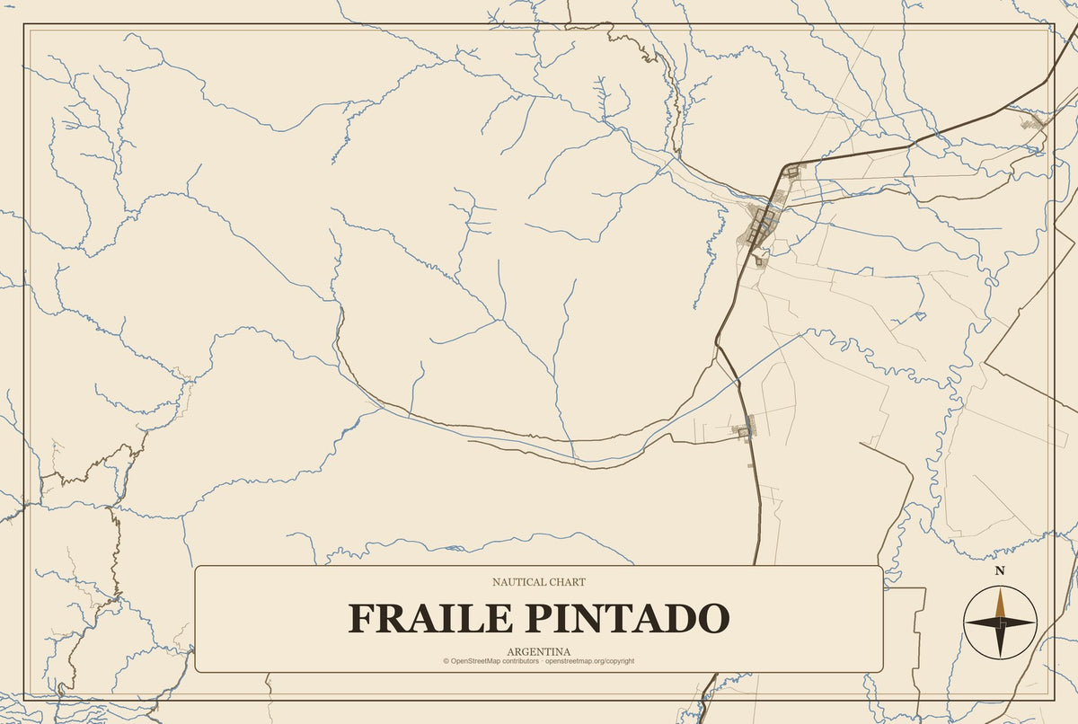 Fraile Pintado, Argentina City Map Aluminum Sign in Heritage Nautical style